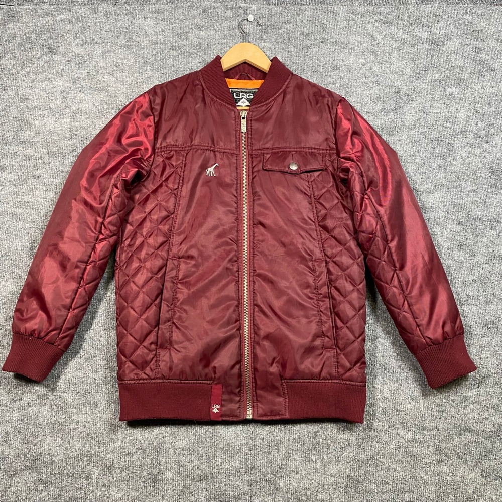 LRG‎ Mens Quilted Bomber Jacket Burgundy Maroon Full Zip Streetwear Size L